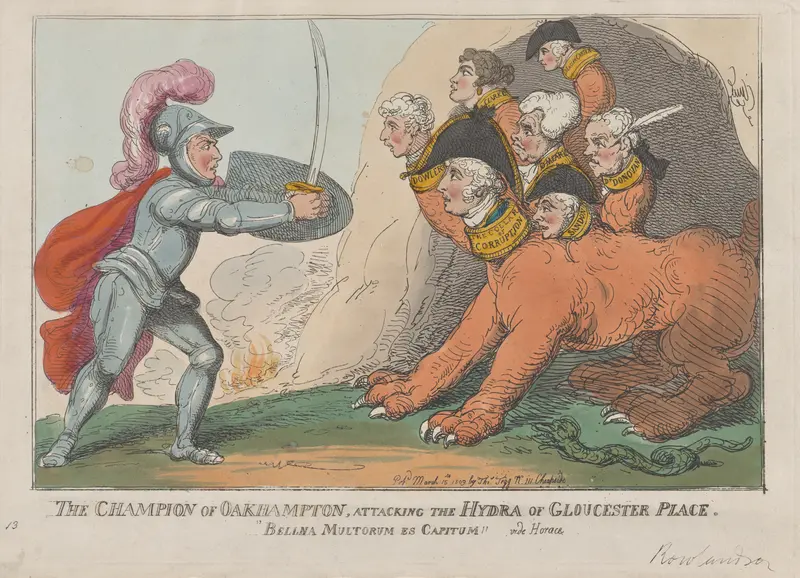 The Champion of Oakhampton, Attacking the Hydra of Gloucester Place Wall Art by Thomas Rowlandson - High-Resolution Digital Print