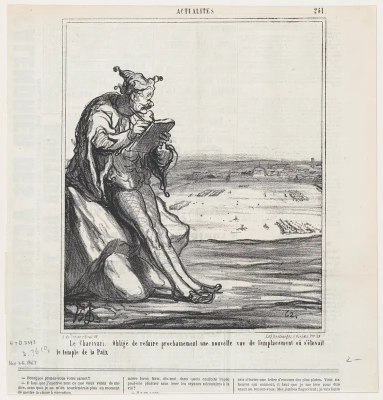 The Charivari. Forced to draw a new map of an area now used for manoeuvres, which used to be the location of the "Temple of Peace," from 'News of the day,' published in Le Charivari, November 26, 1867 Wall Art by Honoré Daumier - High-Resolution Digital Print
