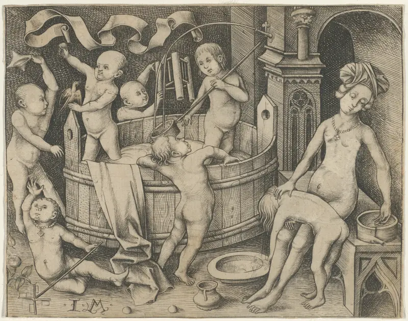 The Children's Bath Wall Art by Israhel van Meckenem, the younger - High-Resolution Digital Print