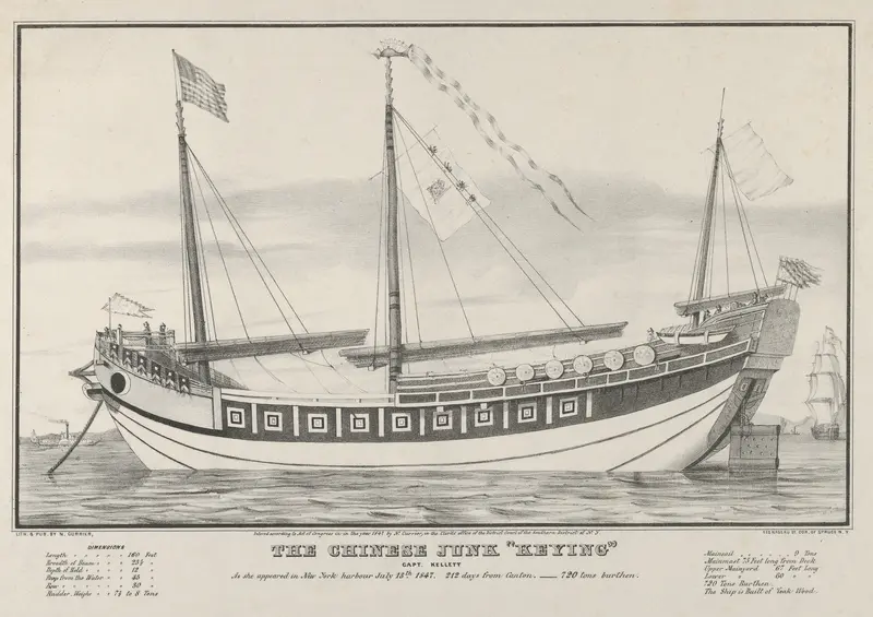 The Chinese Junk "Keying" [commanded by] Captain Kellett, as she appeared in New York Harbour, July 13th, 1847 –-- 212 days from Canton –-720 tons burthen Wall Art by Nathaniel Currier - High-Resolution Digital Print