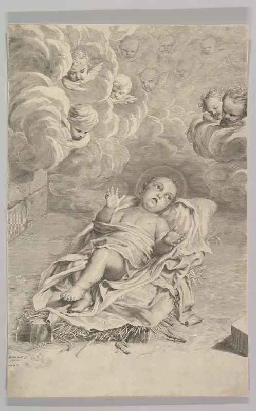 The Christ Child on a Bed of Straw Wall Art by Claude Mellan - High-Resolution Digital Print