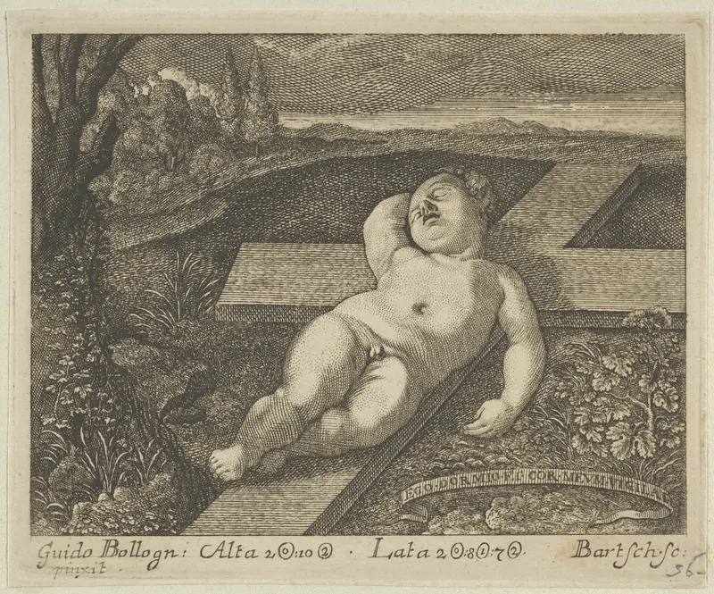 The Christ Child sleeping on a cross in a landscape, after Reni Wall Art by Johann Gottfried Bartsch - High-Resolution Digital Print