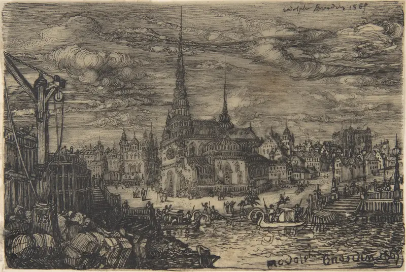 The Church and the Port Wall Art by Rodolphe Bresdin - High-Resolution Digital Print