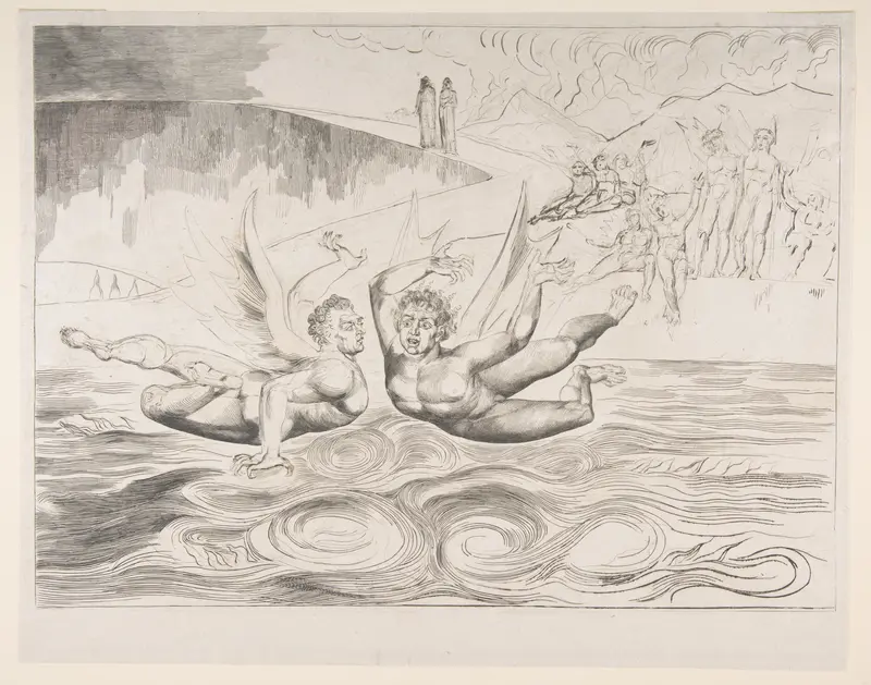 The Circle of Corrupt Officials: The Devils Mauling Each Other Wall Art by William Blake - High-Resolution Digital Print