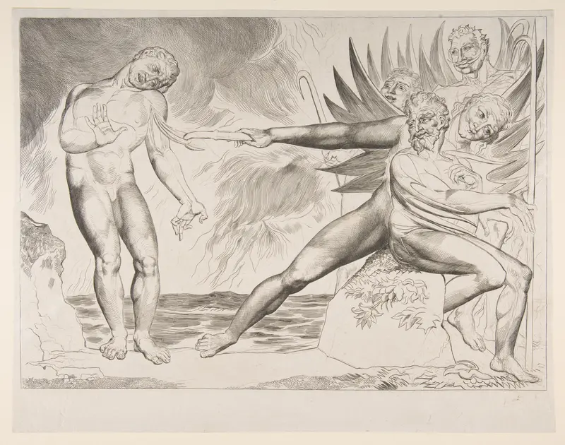 The Circle of Corrupt Officials: The Devils Tormenting Ciampolo Wall Art by William Blake - High-Resolution Digital Print