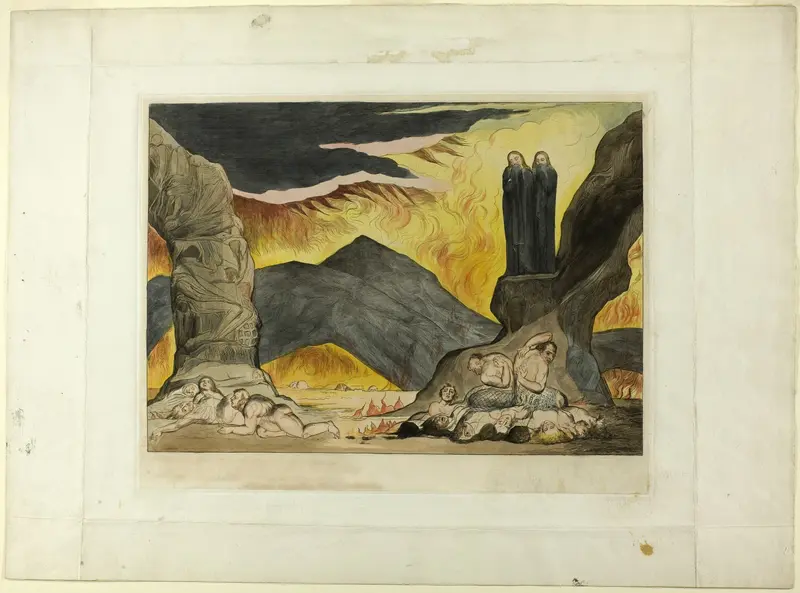 The Circle of the Falsifiers: Dante and Virgil Covering their Noses Because of the Stench. Inferno, canto XXIX Wall Art by William Blake - High-Resolution Digital Print