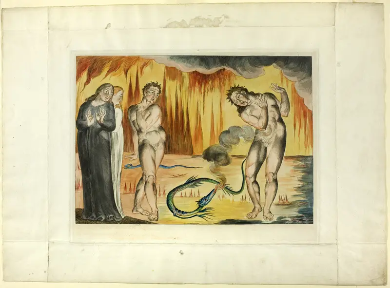 The Circle of the Thieves; Buoso Donati Attacked by the Serpent. Inferno, canto XXV Wall Art by William Blake - High-Resolution Digital Print