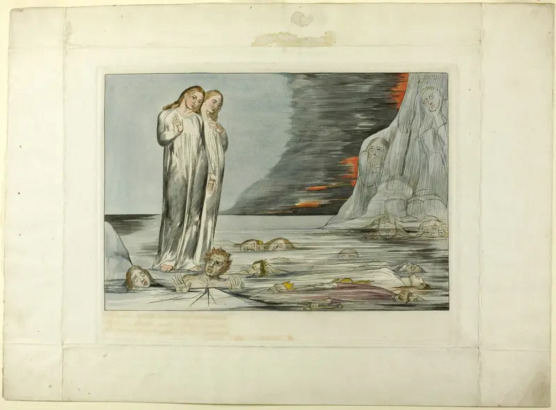 The Circle of the Traitors; Dante's Foot Striking Bocca degli Abbate. Inferno, canto XXXII Wall Art by William Blake - High-Resolution Digital Print