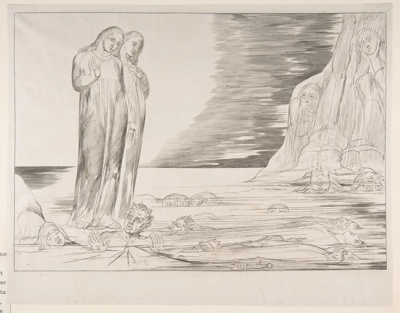 The Circle of Traitors: Dante's Foot Striking Bocca degli Abbate Wall Art by William Blake - High-Resolution Digital Print