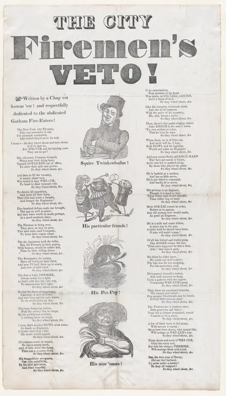 The City Fireman's Veto! Written by a Chap vot knows 'ow! and respectfully dedicated to the abdicated Gotham Fire-Eaters! Wall Art by Anonymous, American, 19th century - High-Resolution Digital Print