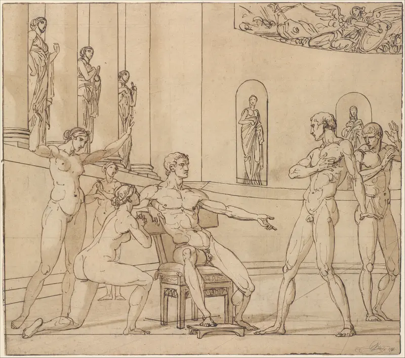 The Clemency of Augustus (recto); Knight Restraining a Female Figure (verso) Wall Art by François André Vincent - High-Resolution Digital Print