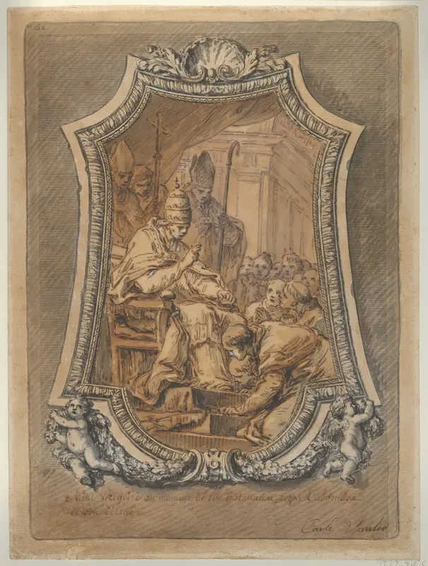 The Clergy of Rome Paying Homage to St. Gregory after His Investiture Wall Art by Carle (Charles André) Vanloo - High-Resolution Digital Print