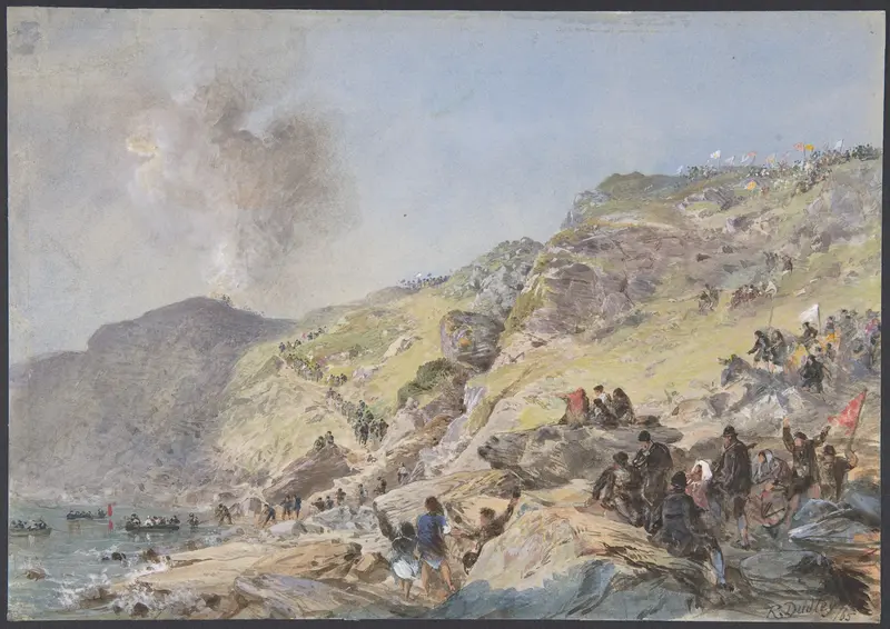The Cliffs, Foilhummerum Bay, Valentia, the Point at Which the Shore-end of the Cable was Landed on July 22nd, 1865 Wall Art by Robert Charles Dudley - High-Resolution Digital Print