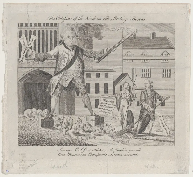 The Colossus of the North; or the Striding Boreas, from The London Magazine Wall Art by Anonymous, British, 18th century - High-Resolution Digital Print