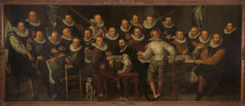The Company of Captain Gillis Jansz Valckenier and Lieutenant Pieter Jacobsz Bas, Amsterdam, 1599 Wall Art by Pieter Isaacsz. - High-Resolution Digital Print