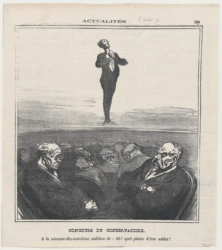 The competition at the conservatory: At the 79th audition of "Oh, what a pleasure to be a soldier!", from 'News of the day,' published in Le Charivari, August 1, 1870 Wall Art by Honoré Daumier - High-Resolution Digital Print