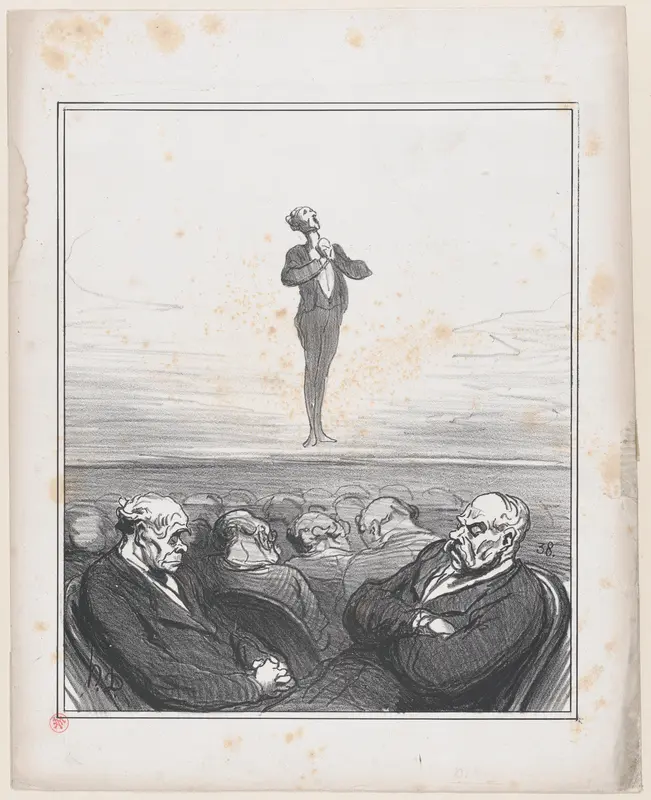 The competition at the conservatory: At the 79th audition of "Oh, what a pleasure to be a soldier!", from 'News of the day,' published in "Le Charivari" Wall Art by Honoré Daumier - High-Resolution Digital Print