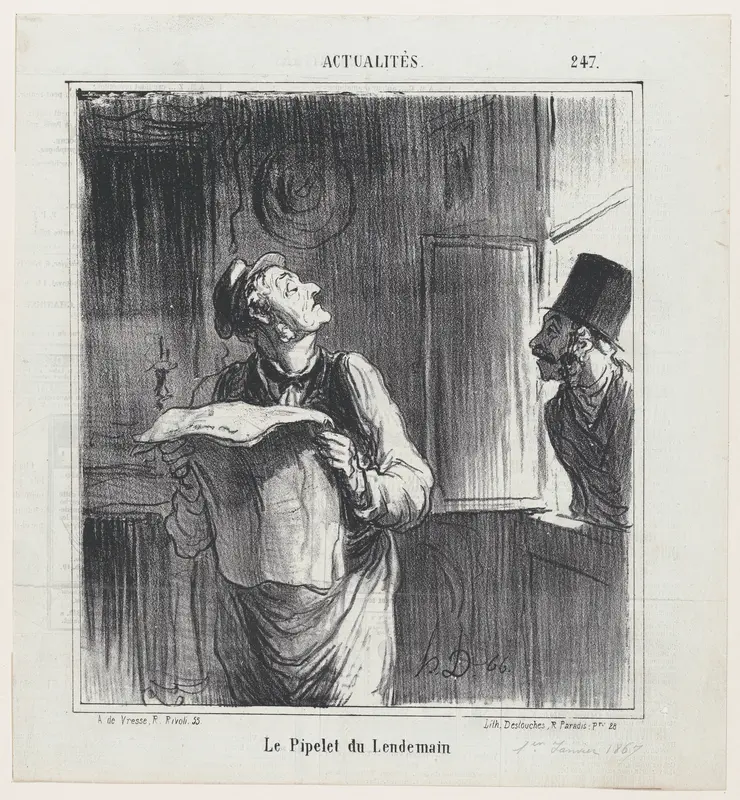The concierge the day after, from 'News of the day,' published in Le Charivari, January 1, 1867 Wall Art by Honoré Daumier - High-Resolution Digital Print