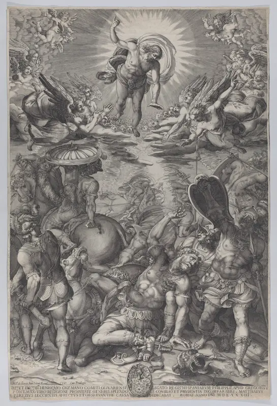 The conversion of Saul, who lies on the ground surrounded by horses and soldiers as Christ appears above him Wall Art by Pieter Perret - High-Resolution Digital Print