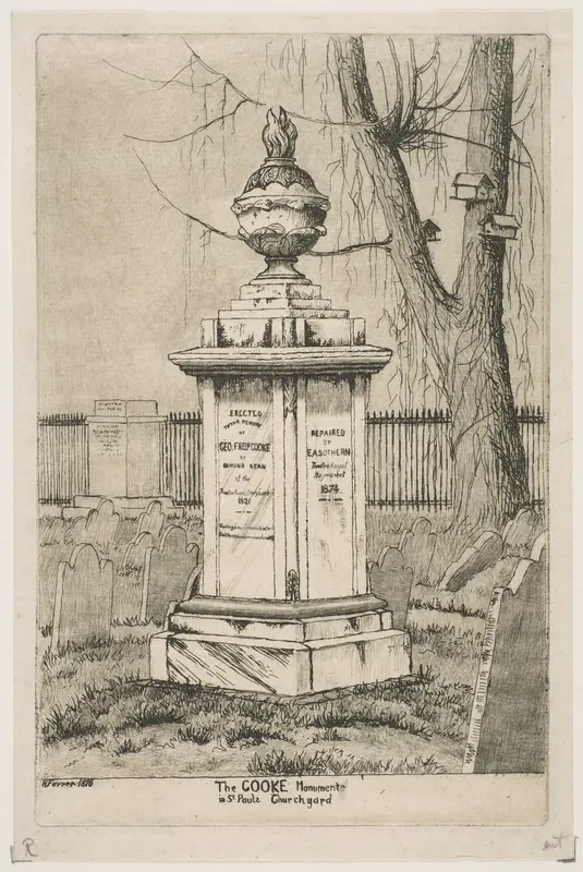 The Cooke Monument in St. Paul's Churchyard, from "Scenes of Old New York" Wall Art by Henry Farrer - High-Resolution Digital Print