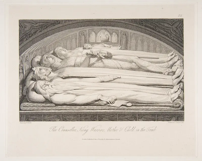 The Counsellor, King, Warrior, Mother & Child in the Tomb, from "The Grave," a Poem by Robert Blair Wall Art by William Blake - High-Resolution Digital Print