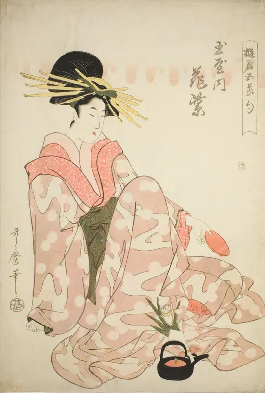 The Courtesan Hanamurasaki of the Tamaya, from the series "Courtesans of the Five Festivals (Yukun gosekku)" Wall Art by Kitagawa Utamaro - High-Resolution Digital Print