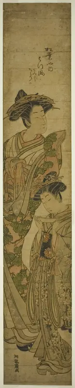 The Courtesan Matsukaze of the Matsubaya and Her Attendant Wall Art by Isoda Koryusai - High-Resolution Digital Print