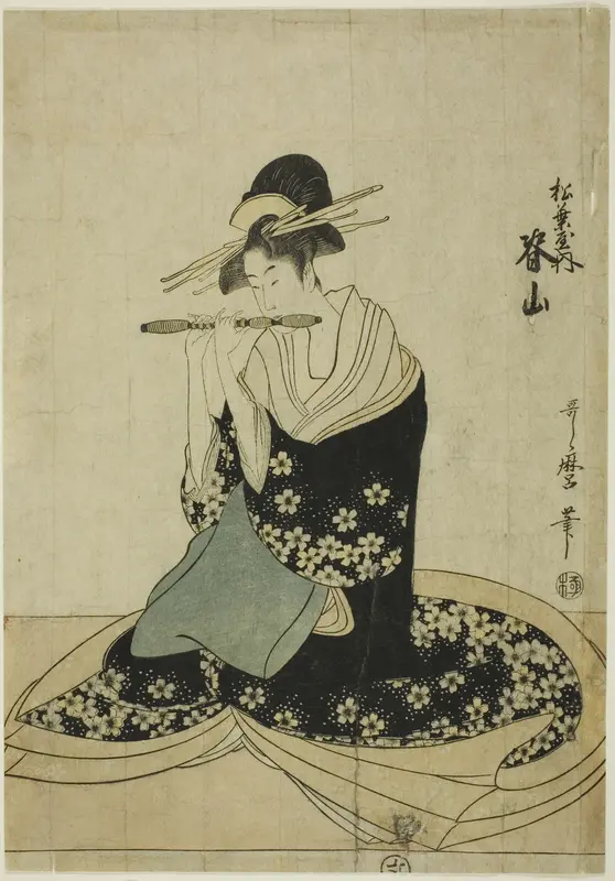 The Courtesan Seyama of the Matsubaya, from an untitled series of courtesans of the Matsubaya as five musicians