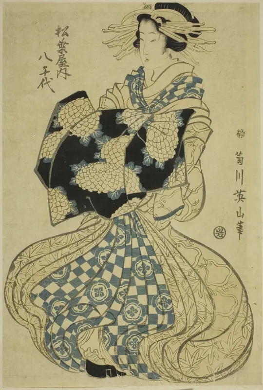The courtesan Yachiyo of Matsubaya, from an untitled series of courtesans on parade Wall Art by Kikukawa Eizan - High-Resolution Digital Print