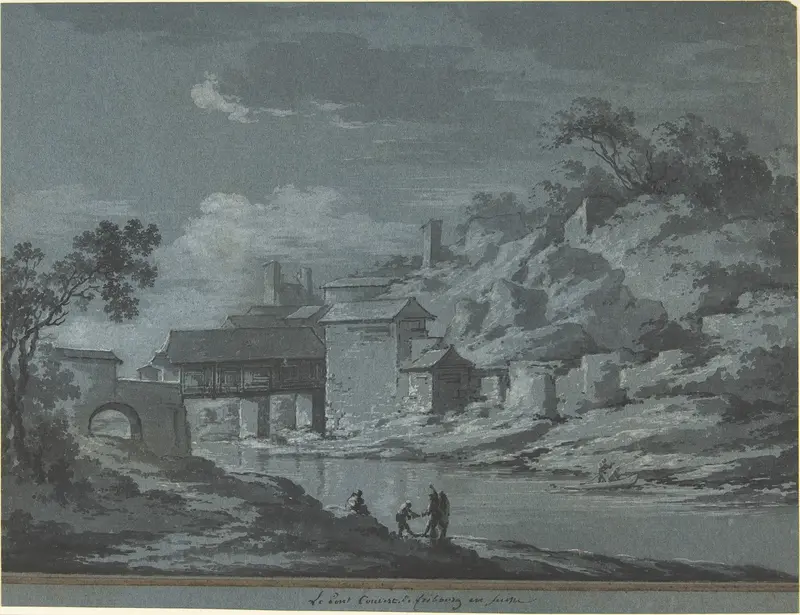 The Covered Bridge at Fribourg Wall Art by Claude Louis Châtelet - High-Resolution Digital Print