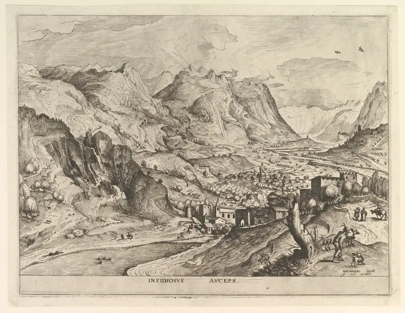 The Crafty Bird-Catcher (Insidiosus auceps), from "The Large Landscapes" Wall Art by Johannes van Doetecum I - High-Resolution Digital Print