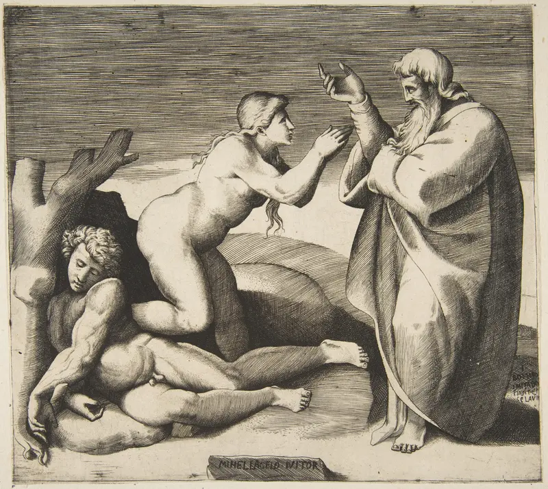 The creation of Eve who emerges from behind Adam Wall Art by Giulio Bonasone - High-Resolution Digital Print