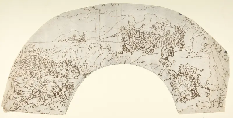 The Crossing of the Red Sea (Lunette or Fan?) Wall Art by Anonymous, Italian, 18th century - High-Resolution Digital Print