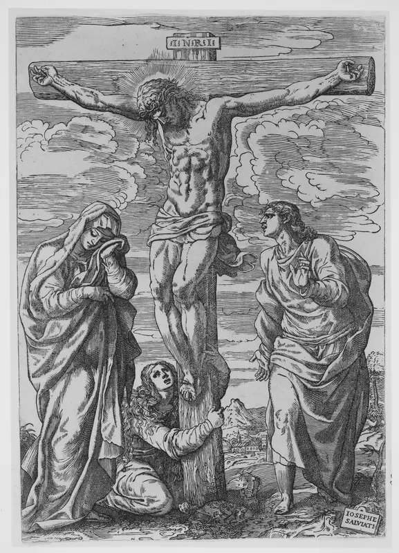 The Crucifixion Wall Art by Giuseppe Salviati (Giuseppe Porta, called Il Salviati) - High-Resolution Digital Print