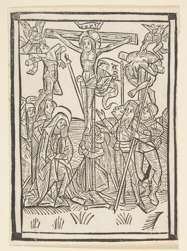 The Crucifixion, frontispiece to Postilla Guillermi Wall Art by Anonymous, German, 15th century - High-Resolution Digital Print
