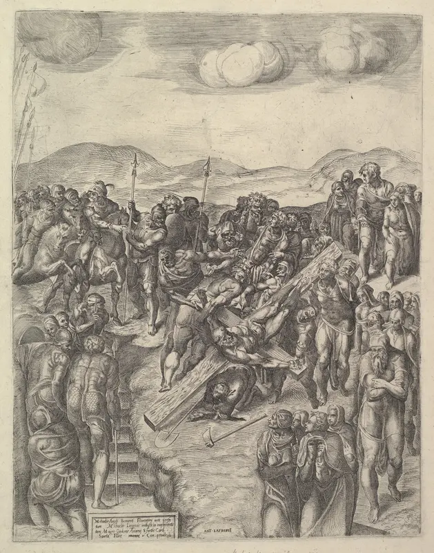 The Crucifixion of Saint Peter, after Michelangelo's frescoes in the Pauline Chapel, Vatican Palace Wall Art by Michele Lucchese - High-Resolution Digital Print