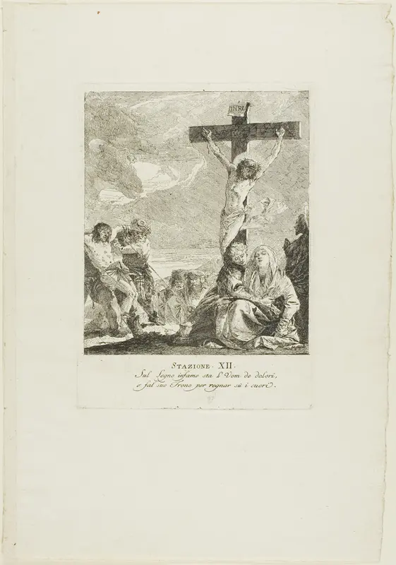 The Crucifixion, plate twelve from Stations of the Cross Wall Art by Giovanni Domenico Tiepolo - High-Resolution Digital Print