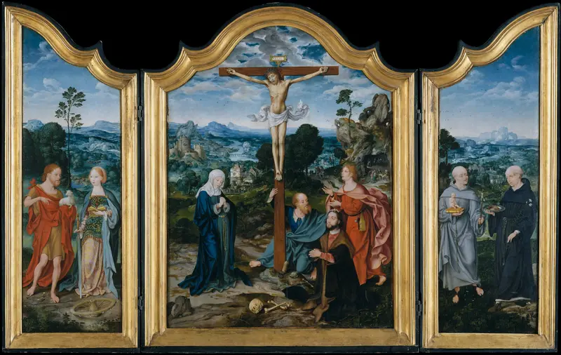 The Crucifixion with Saints and a Donor Wall Art by Joos van Cleve - High-Resolution Digital Print