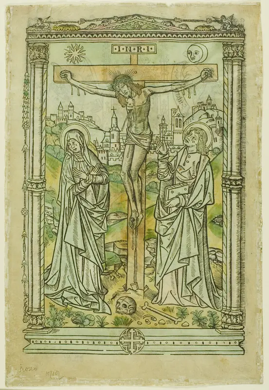 The Crucifixion with the Virgin and St. John (recto); God, the Father, Enthroned with the Signs of the Evangelists (verso) Wall Art by Nicolas Prévost - High-Resolution Digital Print