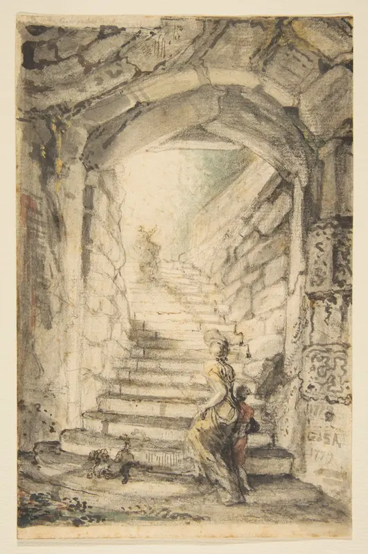 The Curving Stair Wall Art by Gabriel de Saint-Aubin - High-Resolution Digital Print