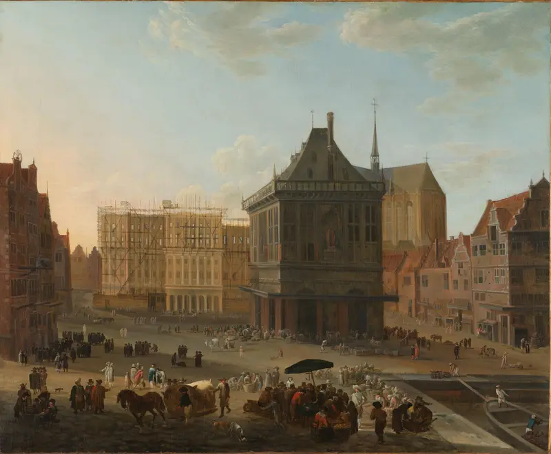 The Dam in Amsterdam with the new Town Hall under Construction Wall Art by Unknown - High-Resolution Digital Print