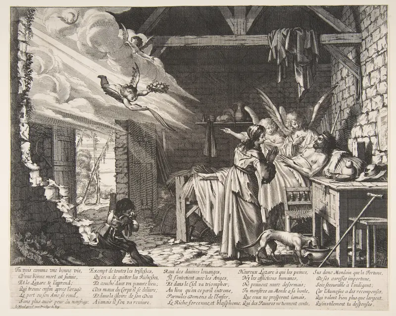 The Death of Lazarus, plate 1 from "The Parable of Dives and Lazarus" (La Parabole du mauvais Riche et de Lazare) Wall Art by Abraham Bosse - High-Resolution Digital Print