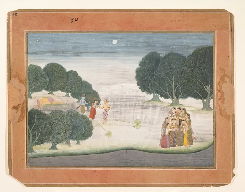 The Death of the Giant Shankachura: Page from a Dispersed Bhagavata Purana (Ancient Stories of Lord Vishnu) Wall Art by Unknown - High-Resolution Digital Print