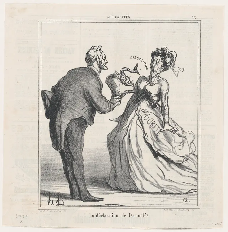 The declaration of Damocles, from "News of the day" Wall Art by Honoré Daumier - High-Resolution Digital Print