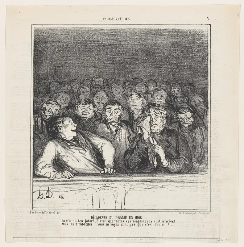 The decline of the drama in 1866, from 'Parisian habits,' published in Le Charivari, May 2, 1866 Wall Art by Honoré Daumier - High-Resolution Digital Print