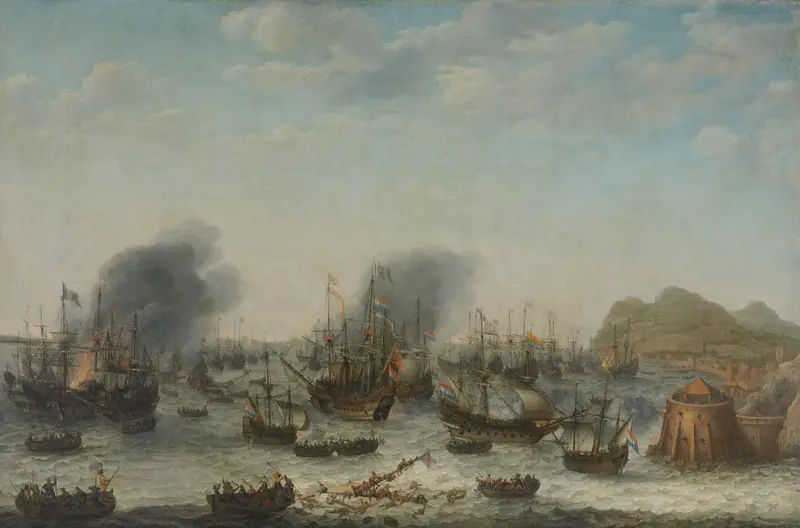 The Defeat of the Spanish at Gibraltar by a Dutch Fleet under the Command of Admiral Jacob van Heemskerck, 25 April 1607 Wall Art by Unknown - High-Resolution Digital Print