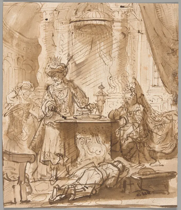 The Degradation of Haman before Ahasuerus and Esther Wall Art by School of Rembrandt van Rijn - High-Resolution Digital Print