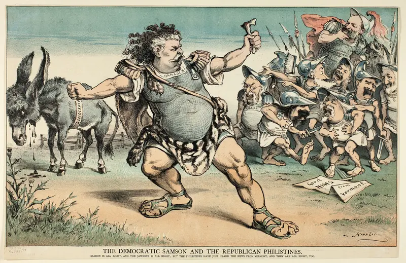 The Democratic Samson and the Republican Philistines, from Puck Wall Art by Joseph Keppler - High-Resolution Digital Print