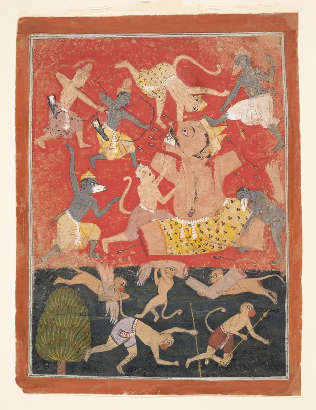 The Demon Kumbhakarna Is Defeated by Rama and Lakshmana: Folio from a Dispersed Ramayana Series Wall Art by Unknown - High-Resolution Digital Print