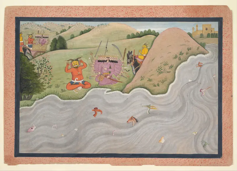 The Demon Marichi Tries to Dissuade Ravana; Illustrated folio from a dispersed Ramayana series Wall Art by Unknown - High-Resolution Digital Print